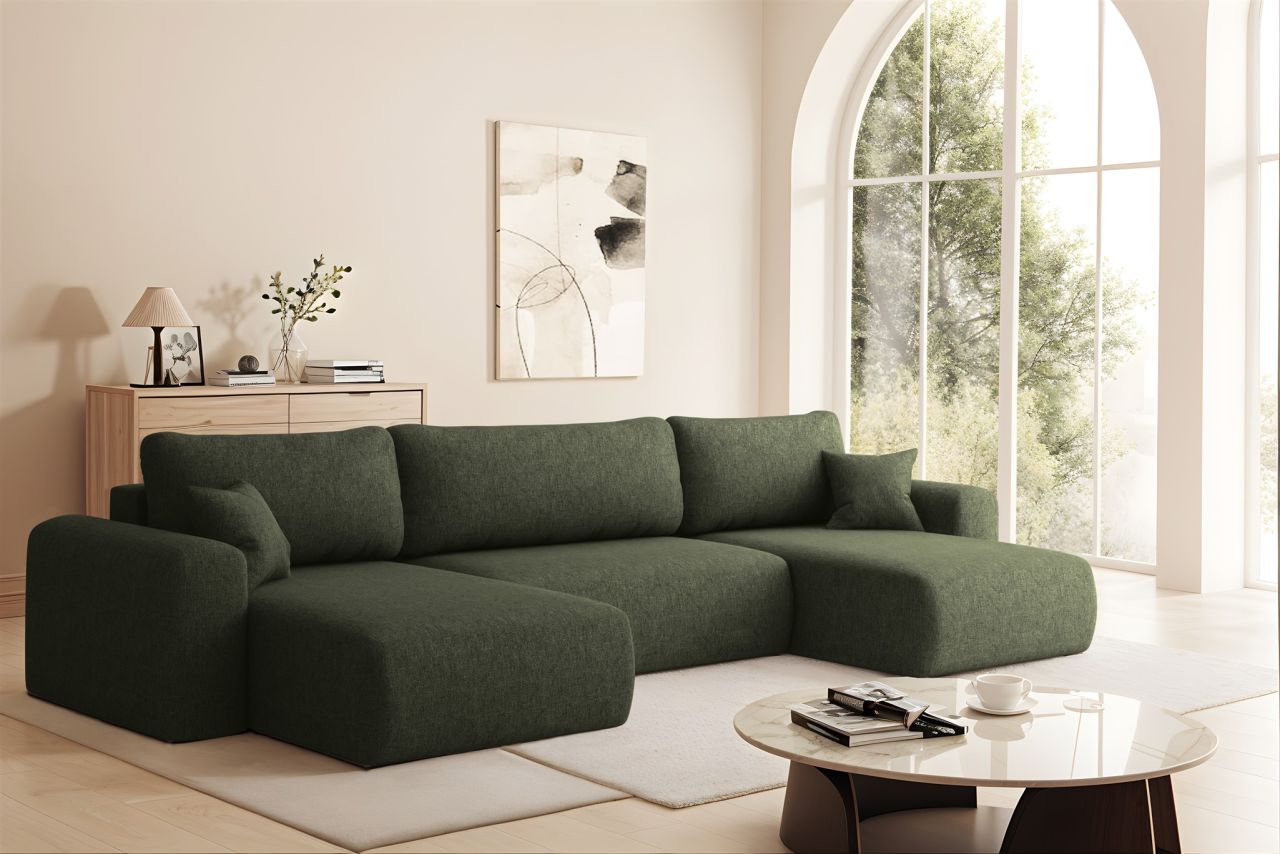 Wohnlandschaft Sofa mit Schlaffunktion FLORA Stoff Verita Dunkelgrün