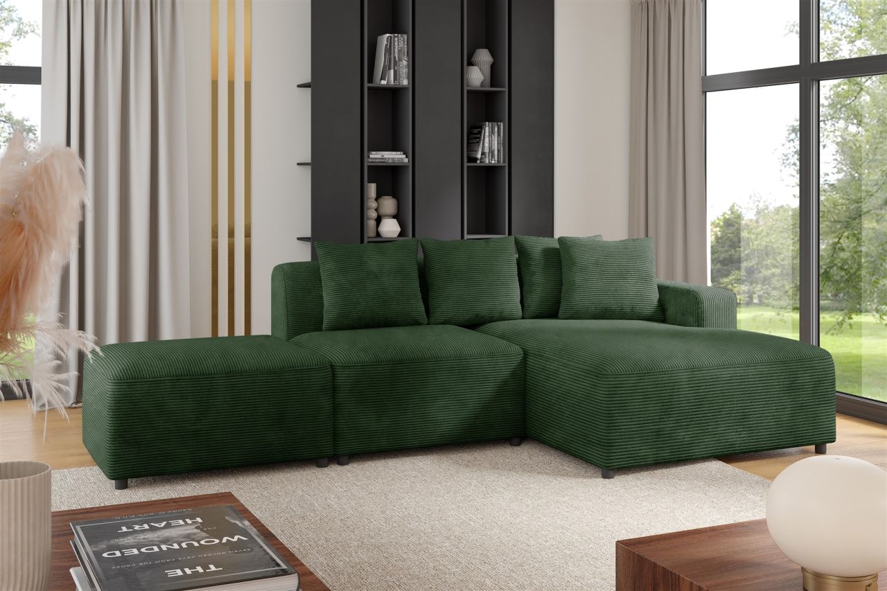 Ecksofa ersofa MEGAN XS inkl. Hocker Stoff Poso Dunkelgrün Ottomane Rechts