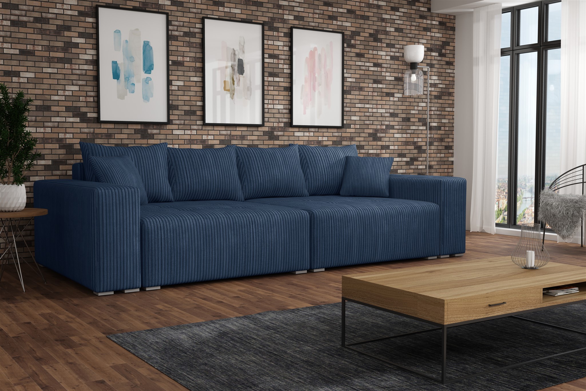 Big Sofa Couchgarnitur REGGIO Megasofa mit Schlaffunktion Stoff Poso Dunkelblau | Bigsofas | Polstermöbel | Wohn-& Essbereich