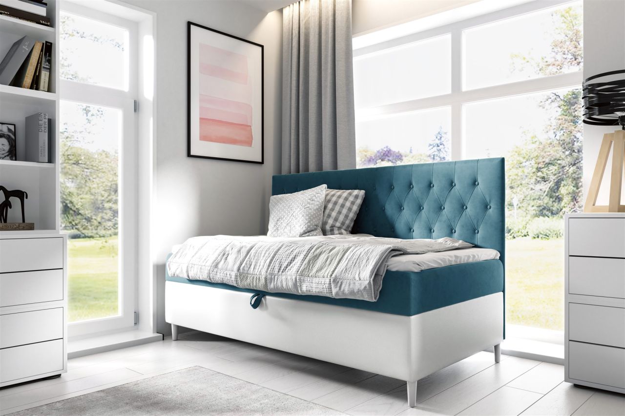 Boxspringbett Gästebett Kinderbett FINJA Nr.2 90x200cm Weiss-Türkis