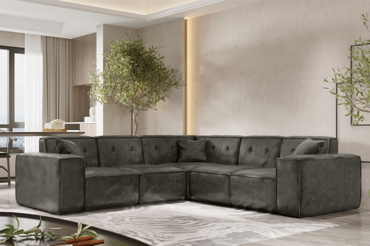 Ecksofa ersofa CESINA Stoff Gobi (Vintage Look) Anthrazit Seite Universal