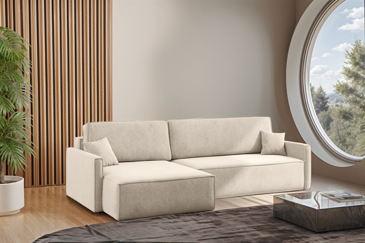 Ecksofa Schlafsofa Sofa LOUIS Stoff Salvador Beige Ottomane Links