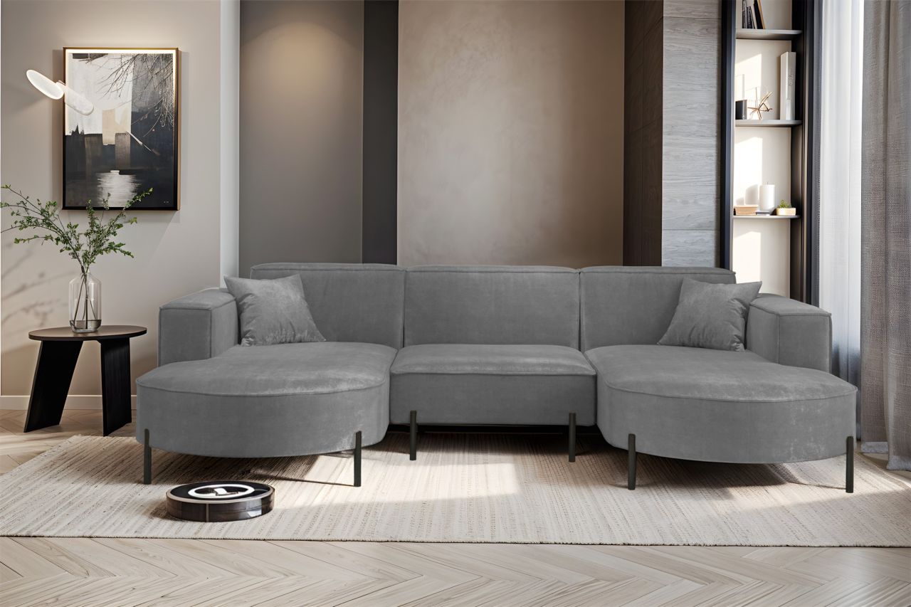 Wohnlandschaft U-Form Sofa VALENCIA in Stoff Noel Grau