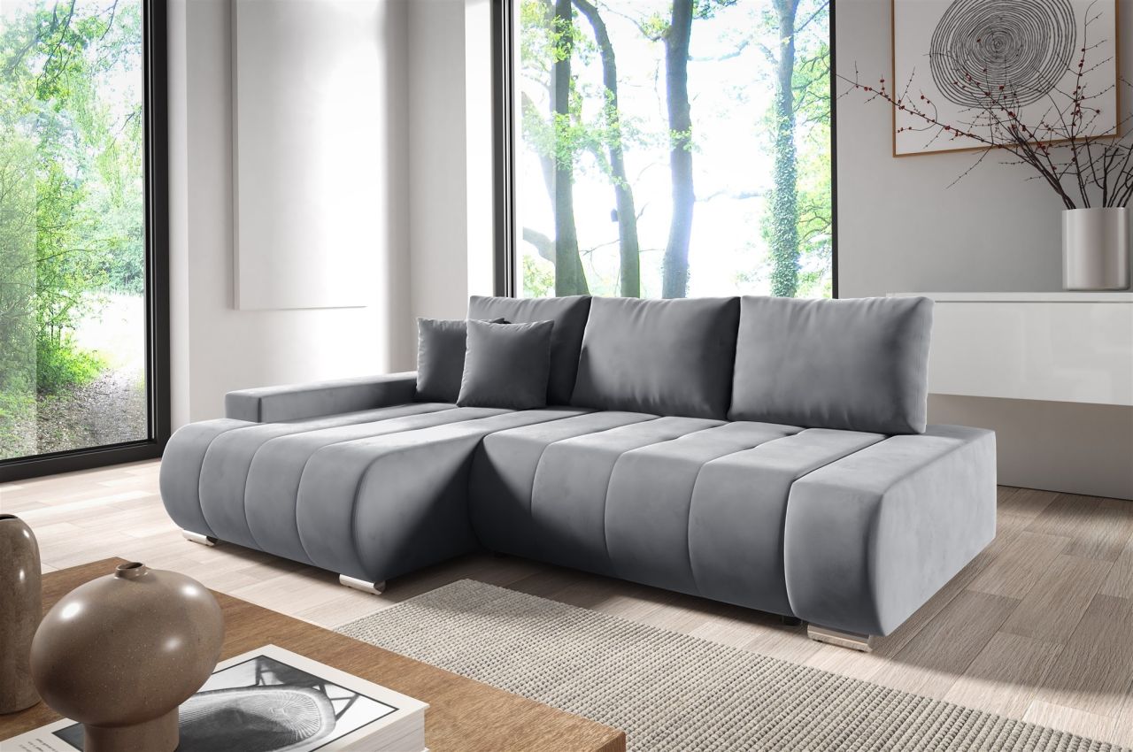 Ecksofa Schlafsofa ELMO Stoff Monolith Grau Ottomane Links