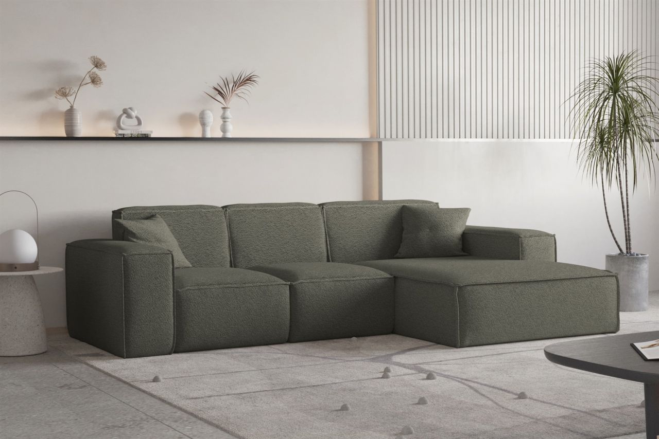 Ecksofa ersofa CELES PREMIUM Stoff Ascot Bukla Moosgrün Ottomane Rechts