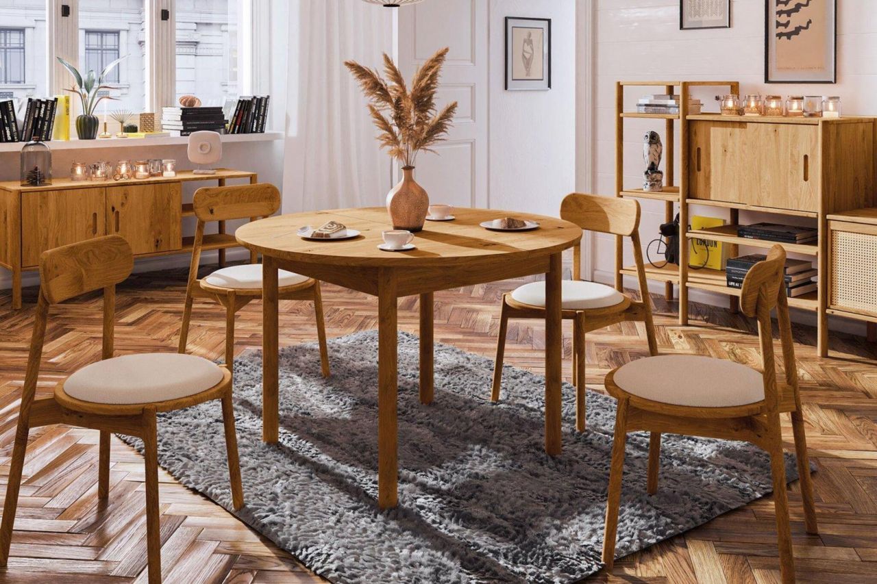 Esstisch Tisch ausziehbar SAGA Eiche massiv 100/140x100 cm