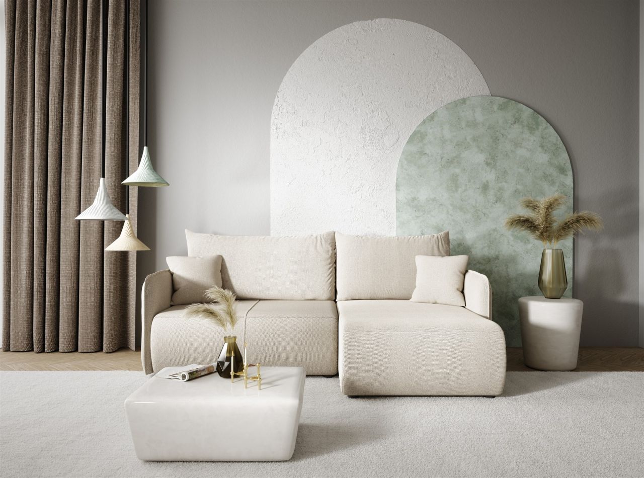 Ecksofa Sofa mit Schlaffunktion CALGARY Stoff Curio Hellgrau Ottomane Rechts