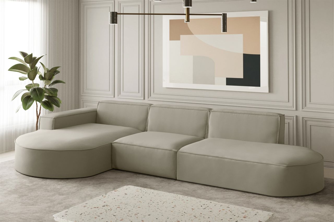 Ecksofa ersofa PALMA in Stoff Opera Velvet Pearl Ottomane Links