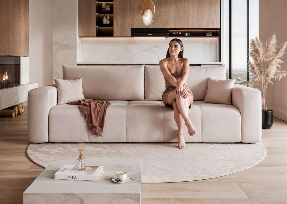 Sofa 3-Sitzer mit Schlaffunktion LEROS in Stoff Manila Beige | Sofas (2 und 3-Sitzer) | Polstermöbel