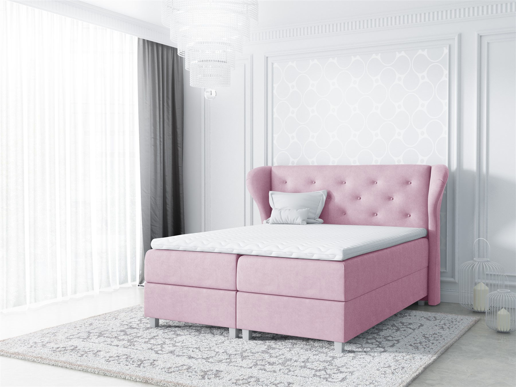 Boxspringbett Schlafzimmerbett ARIANNA 120x200cm Stoff Rose | Breite: 120 cm | Boxspringbetten | Schlafzimmer