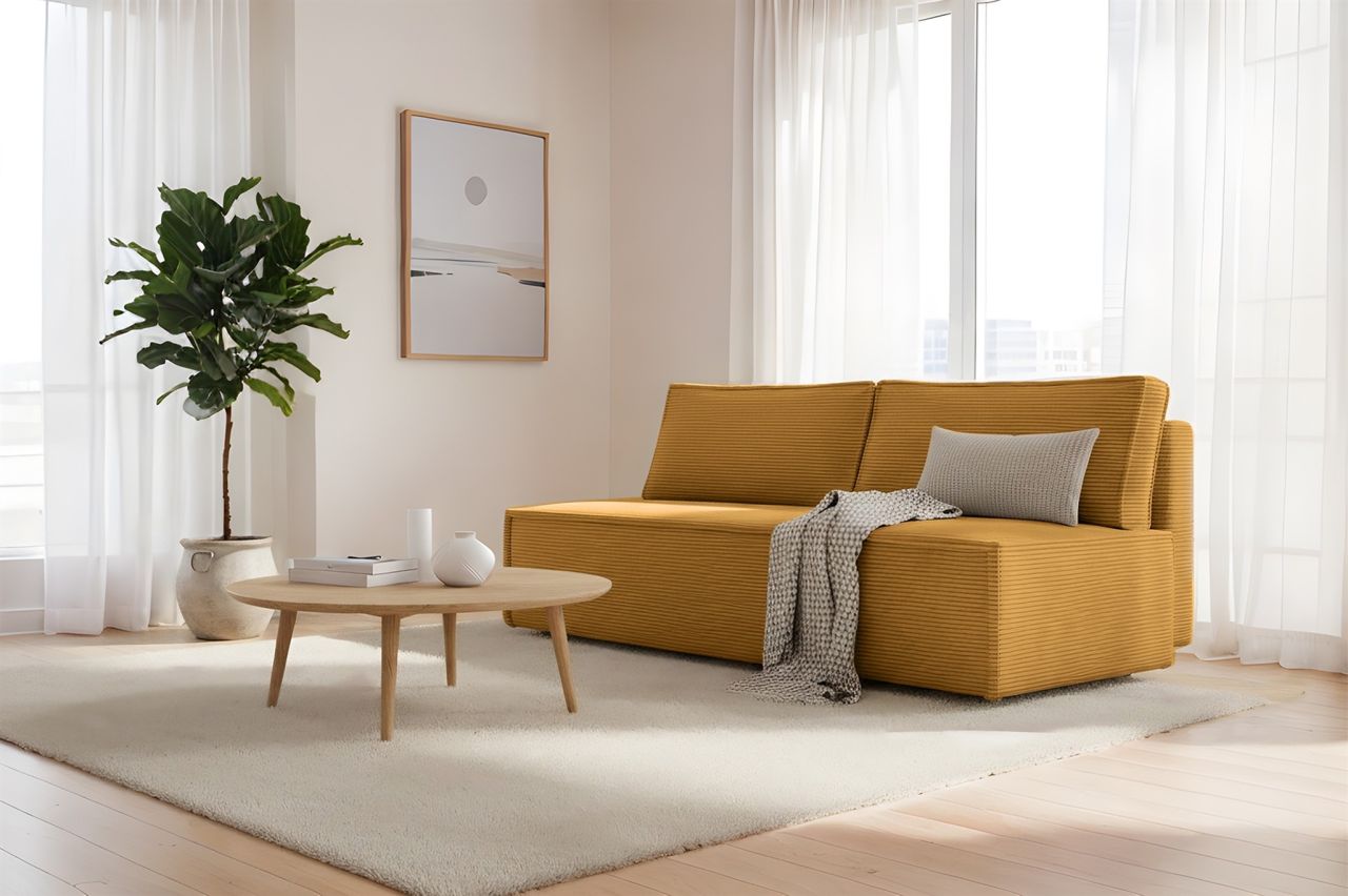 Sofa ersofa AMANDA 3-Sitzer mit Schlaffunktion in Stoff Poso Honiggelb