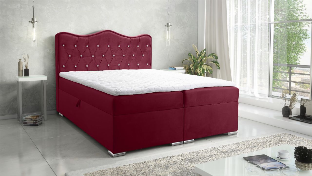 Boxspringbett Schlafzimmerbett SULTAN New in Stoff Velvet X Bordeauxrot 200x2...