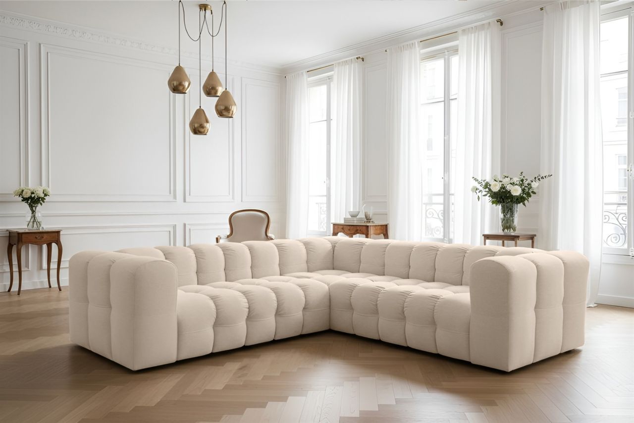 Ecksofa ersofa SOLVIE XS in Stoff Tiffani Beige Seite Universal