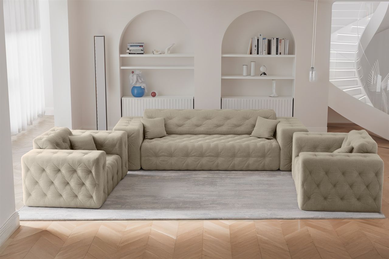 Sofaset ersofa CHANTAL 3-1-1 in Stoff Moly Beige