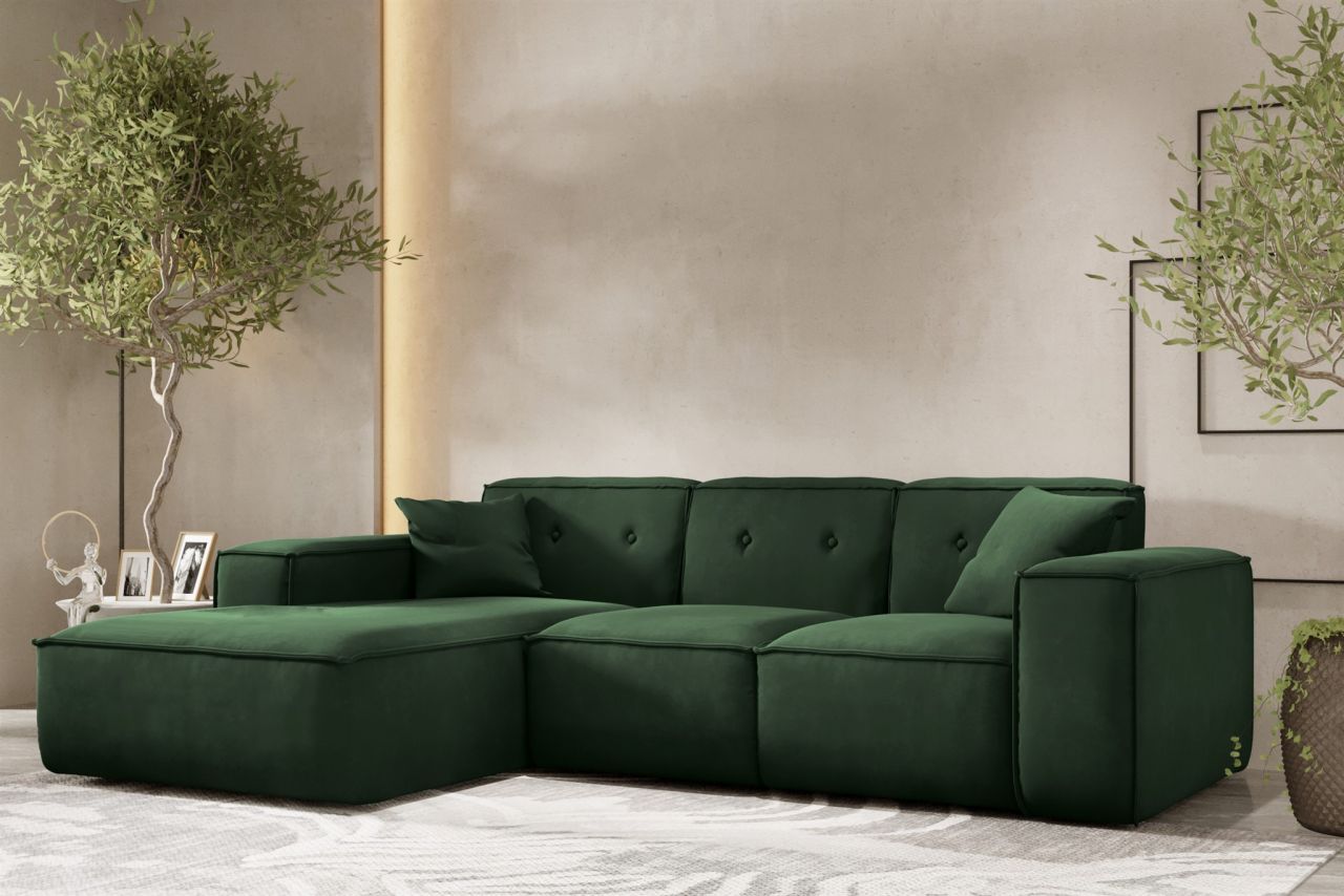 OUTLET Ecksofa ersofa CESINA Stoff Opera Velvet Dunkelgrün Ottomane Links