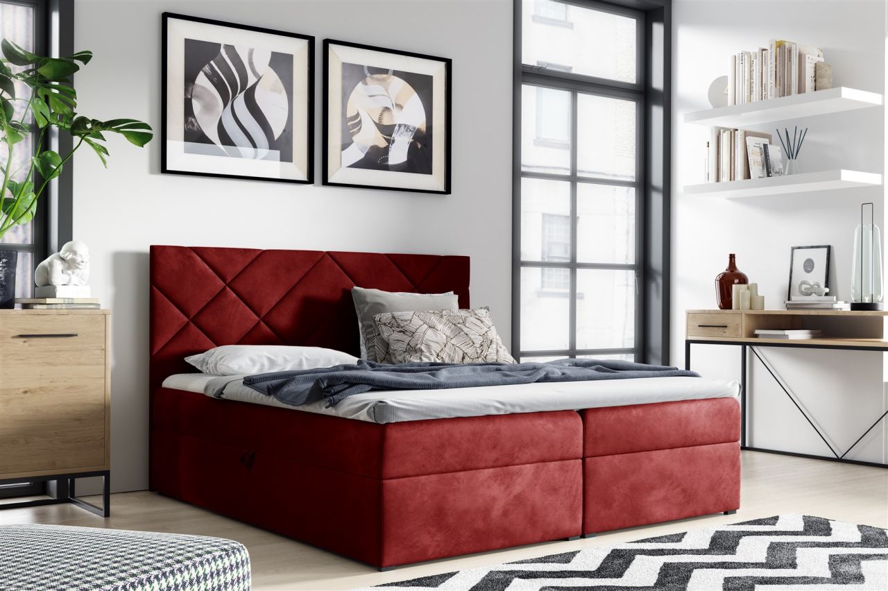Boxspringbett Schlafzimmerbett 120x200cm LAZARO Nr.3 Rot inkl. Bettkasten