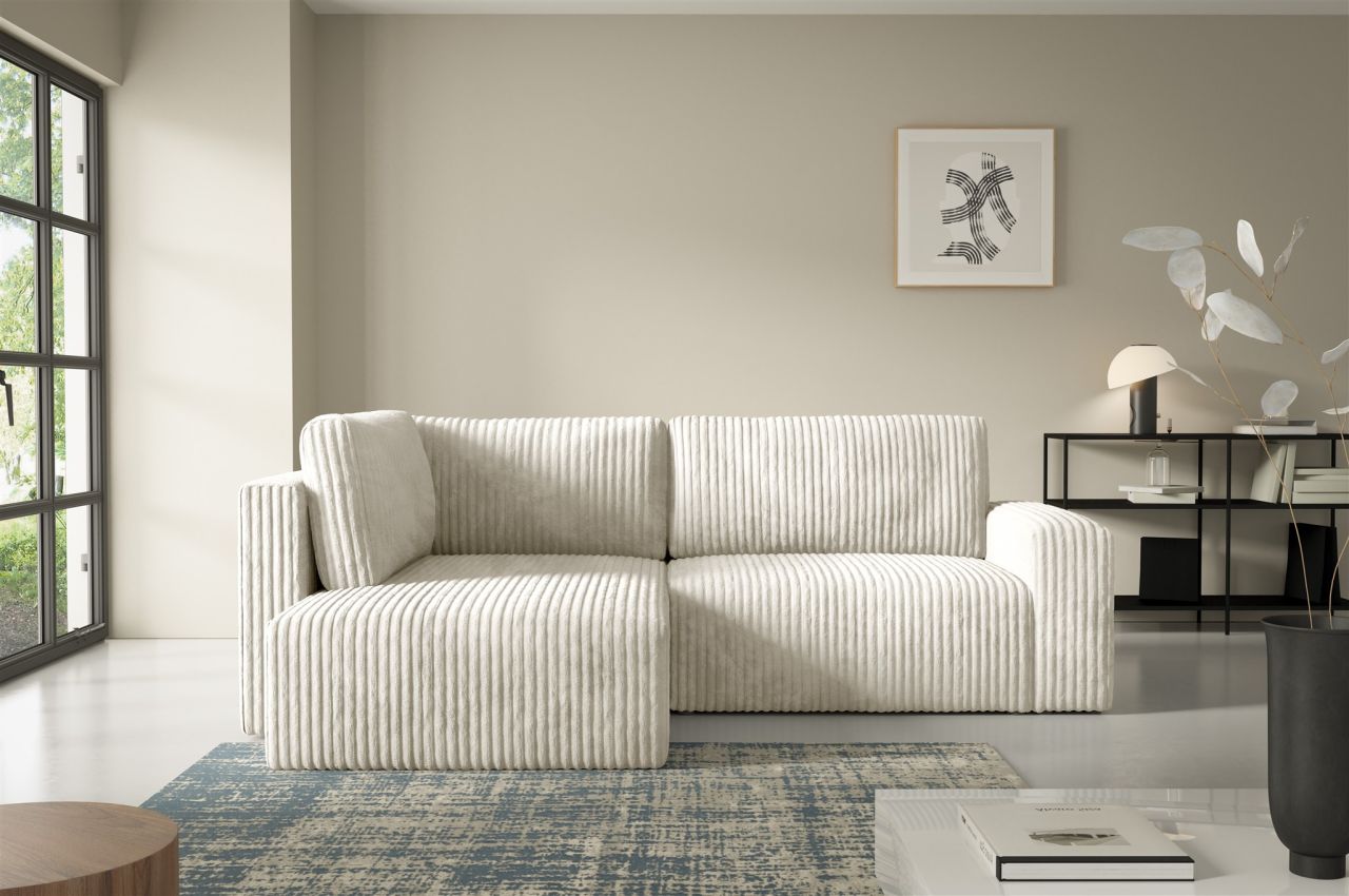 Ecksofa mit Schlaffunktion NATALIA XL in Stoff Tilia Creme Ottomane Links
