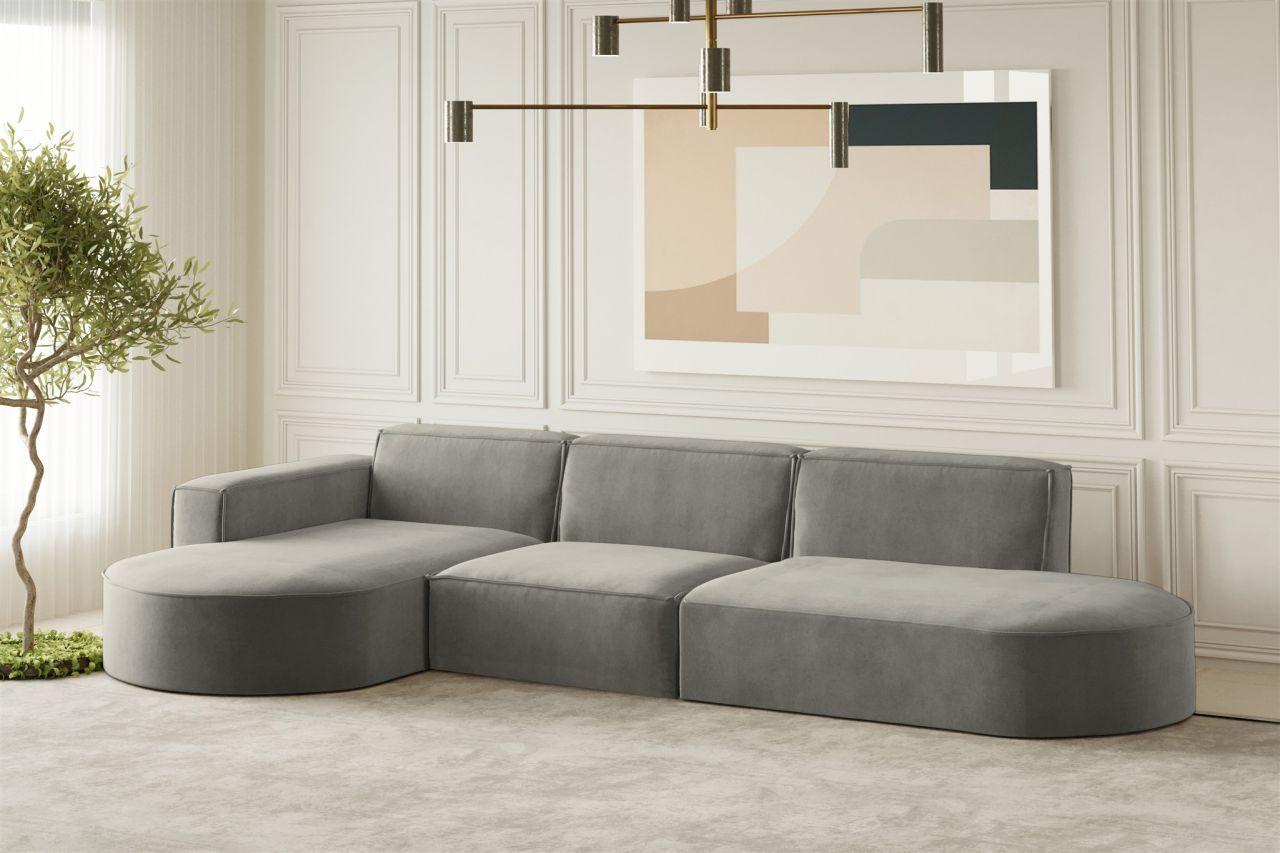 Ecksofa ersofa PALMA in Stoff Noel Grau Ottomane Links