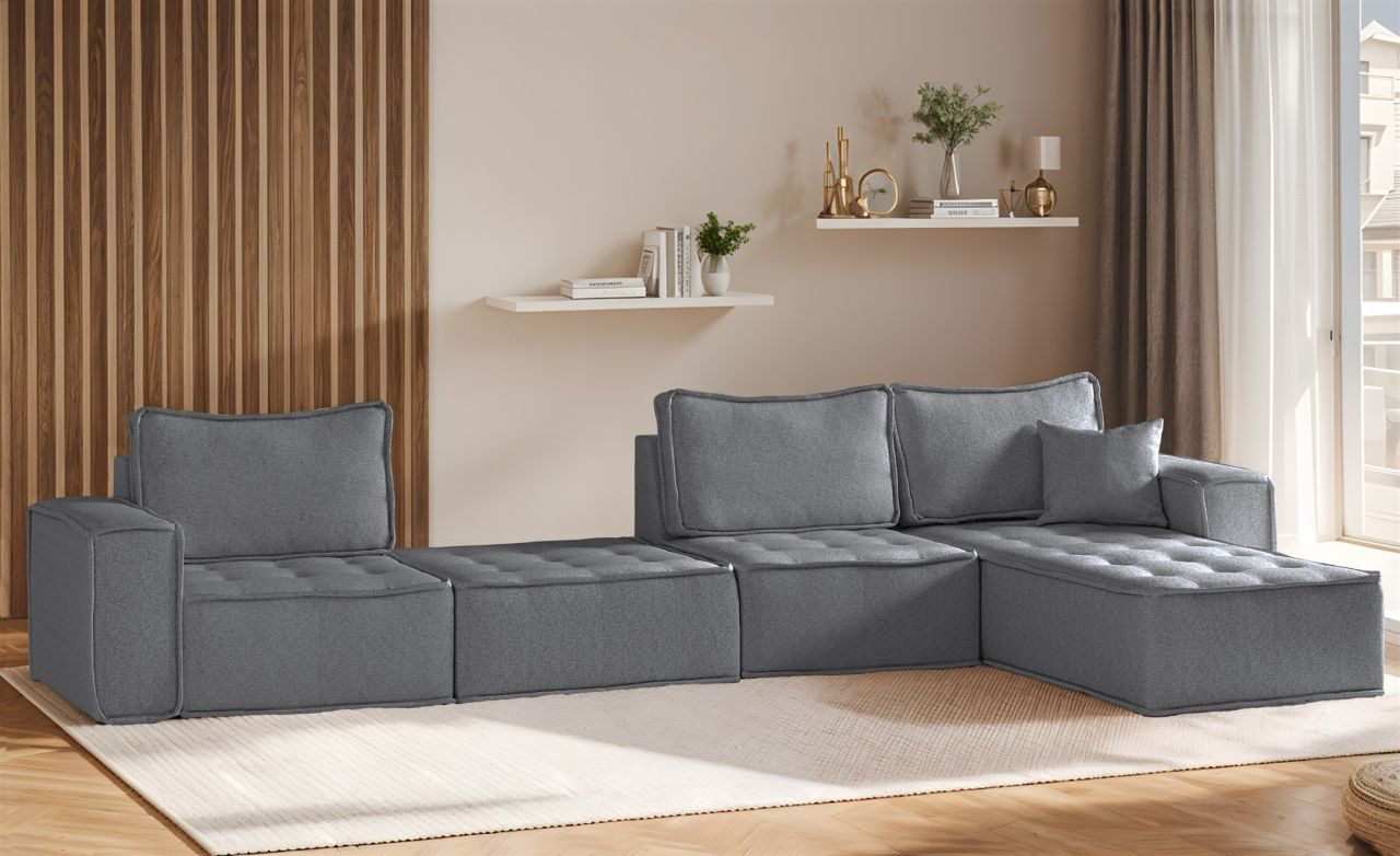 Ecksofa Modulsofa 4-teilig SANDE XL Stoff Alpine Anthrazit Ottomane Rechts