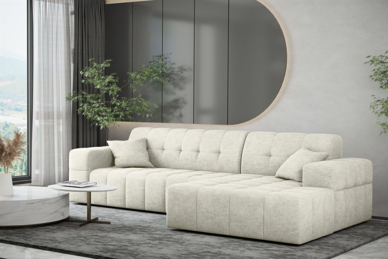 Ecksofa ersofa NANCY in Stoff Perfekt Harmony Pearl Ottomane Rechts