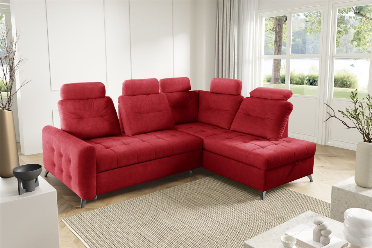 Ecksofa Schlafsofa Sofa WENDIE Stoff Hold Me Rot Ottomane Rechts