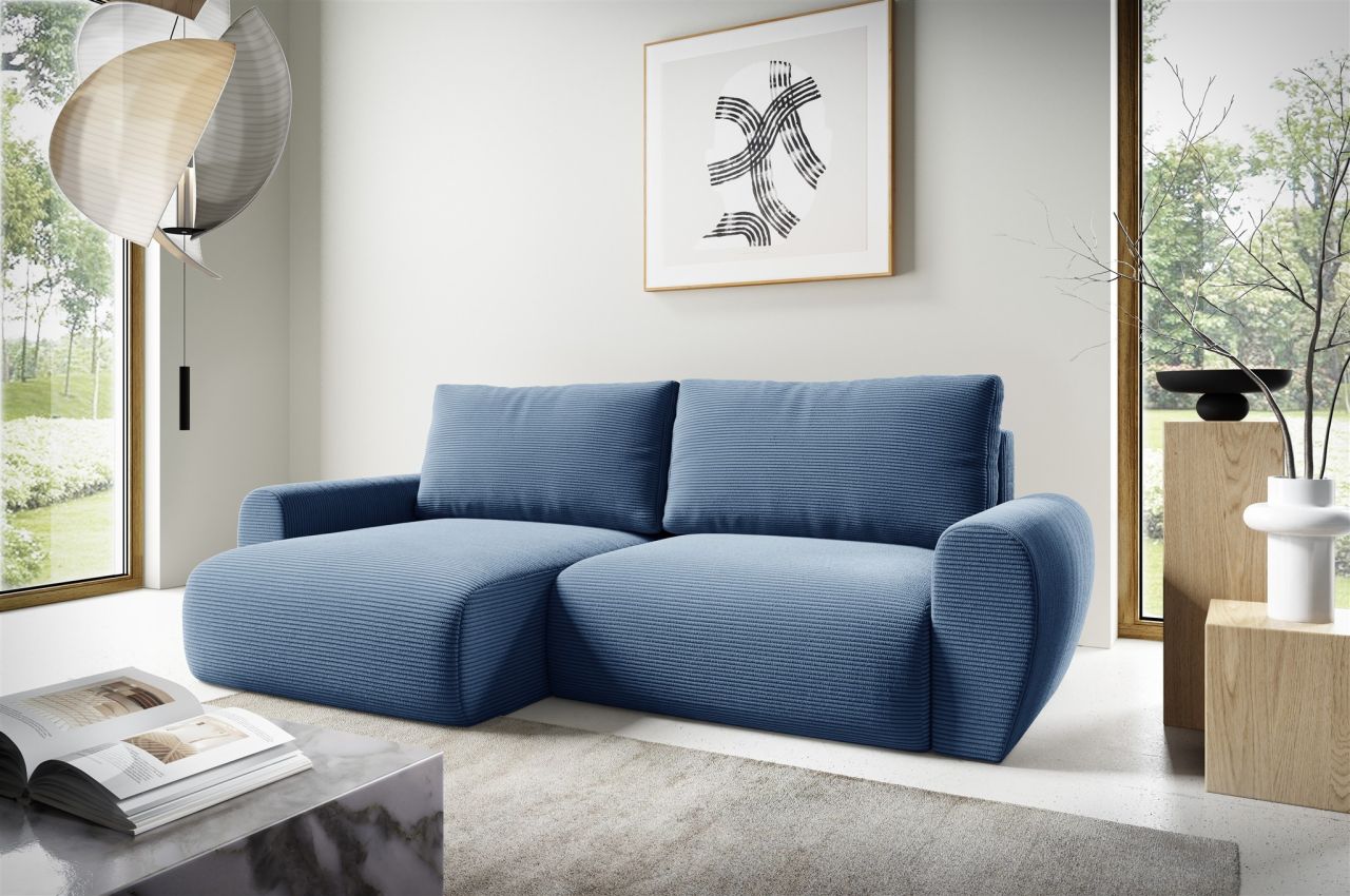 Fun Möbel Blau Ecksofa Schlafsofa Galan Stoff Poso Ottomane Links