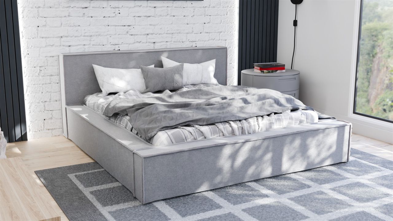 Polsterbett Doppelbett Bett ALDANA 180x200cm in Stoff Freya Grau