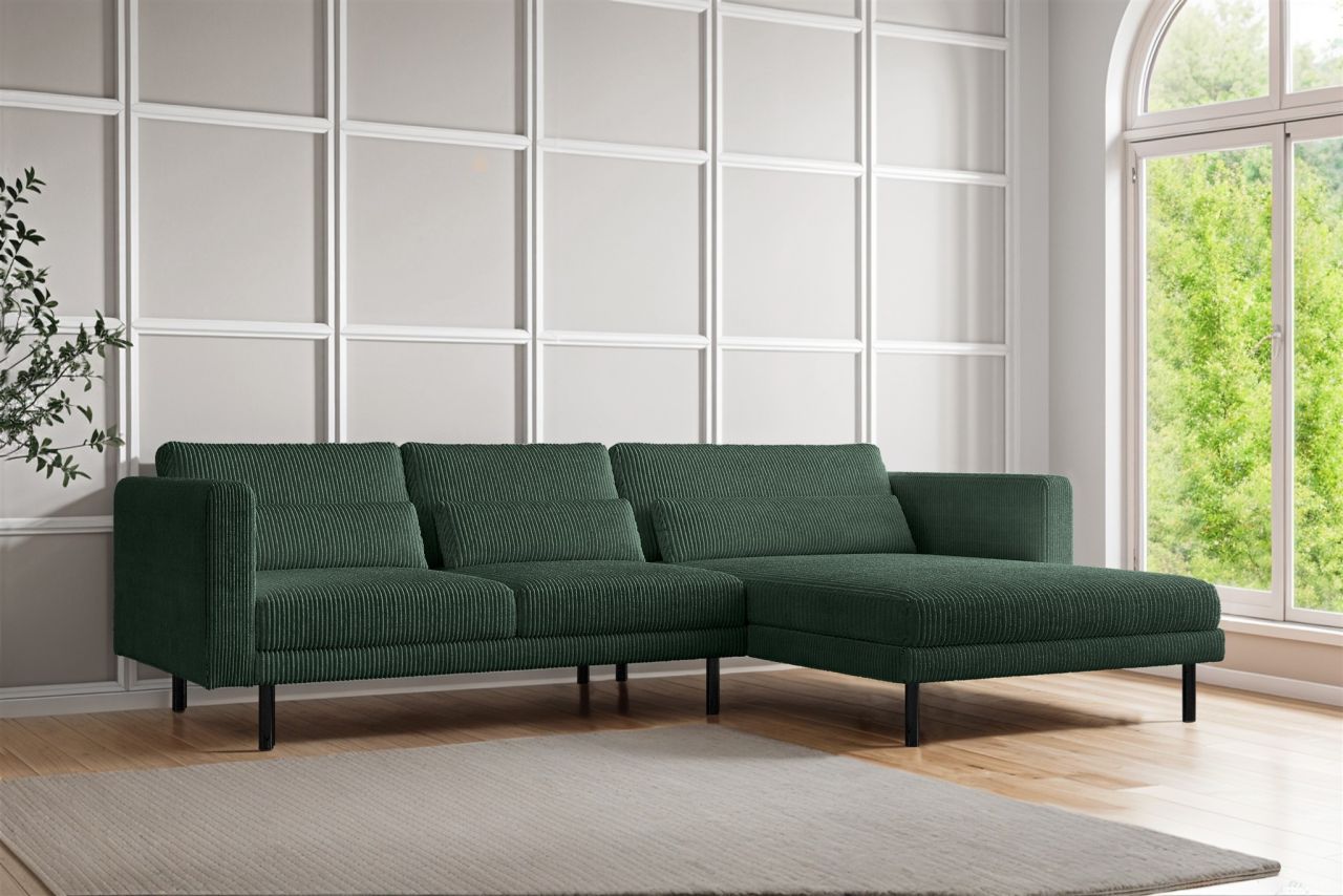 Ecksofa ersofa AGADA in Stoff Poso Grün Ottomane Rechts