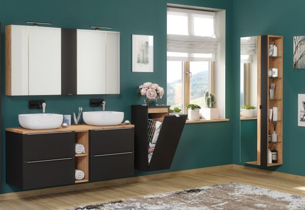 Badmöbel Set 10-tlg Badezimmerset PERUGIA Schwarz ohne Waschbecken | Badmöbel-Sets | Badmöbel