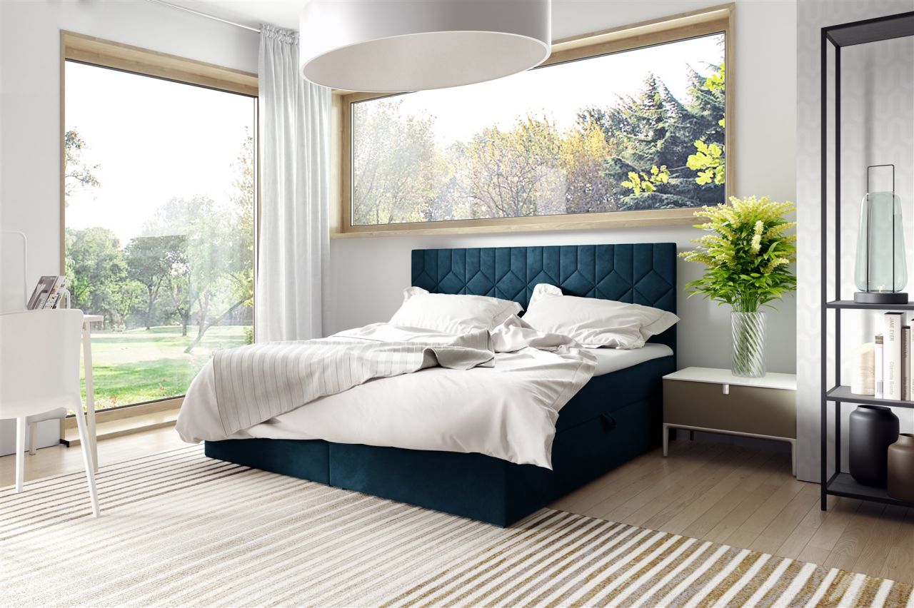 Boxspringbett Schlafzimmerbett 120x200cm LAZARO Nr.5 Blau inkl. Bettkasten