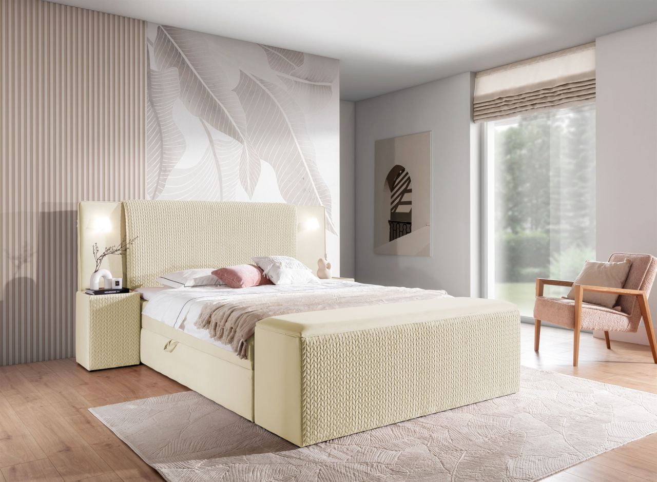 Boxspringbett Bett MARTEN 120x200cm Set.4 in Stoff Magic Velvet Creme