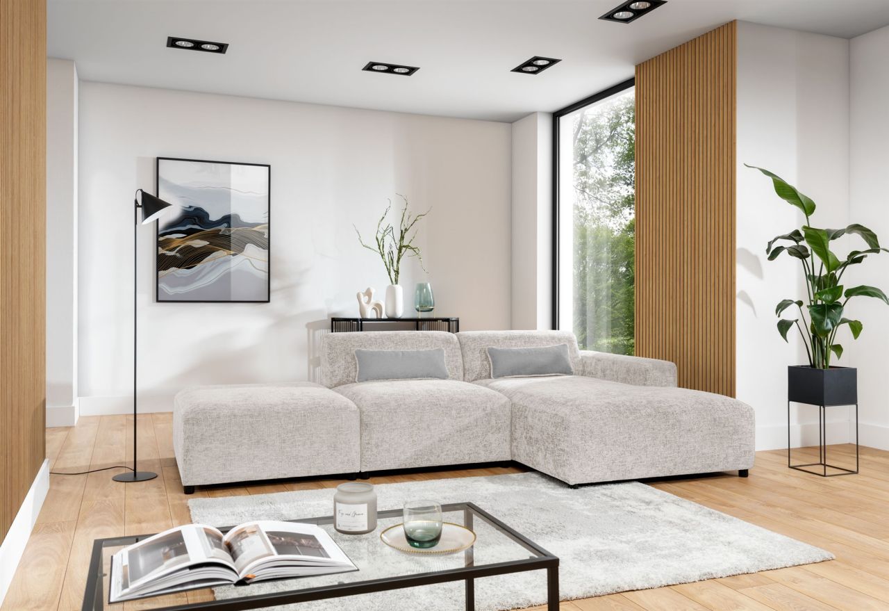 Ecksofa ersofa ROMY in Stoff Enjoy Me Creme Ottomane Rechts