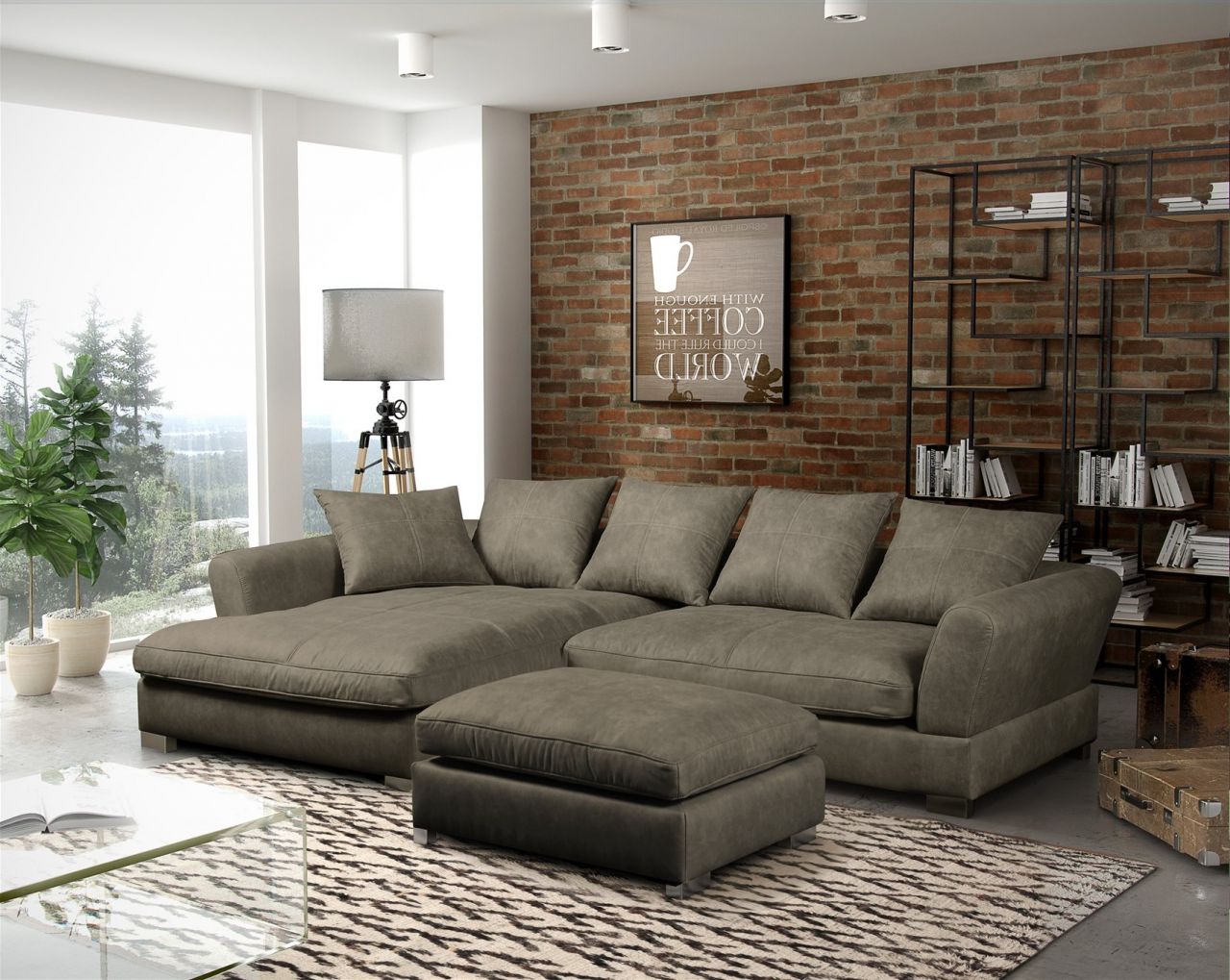 Couchgarnitur TIZIAN diverse Stoff und Farbvarianten/ Links+Hocker