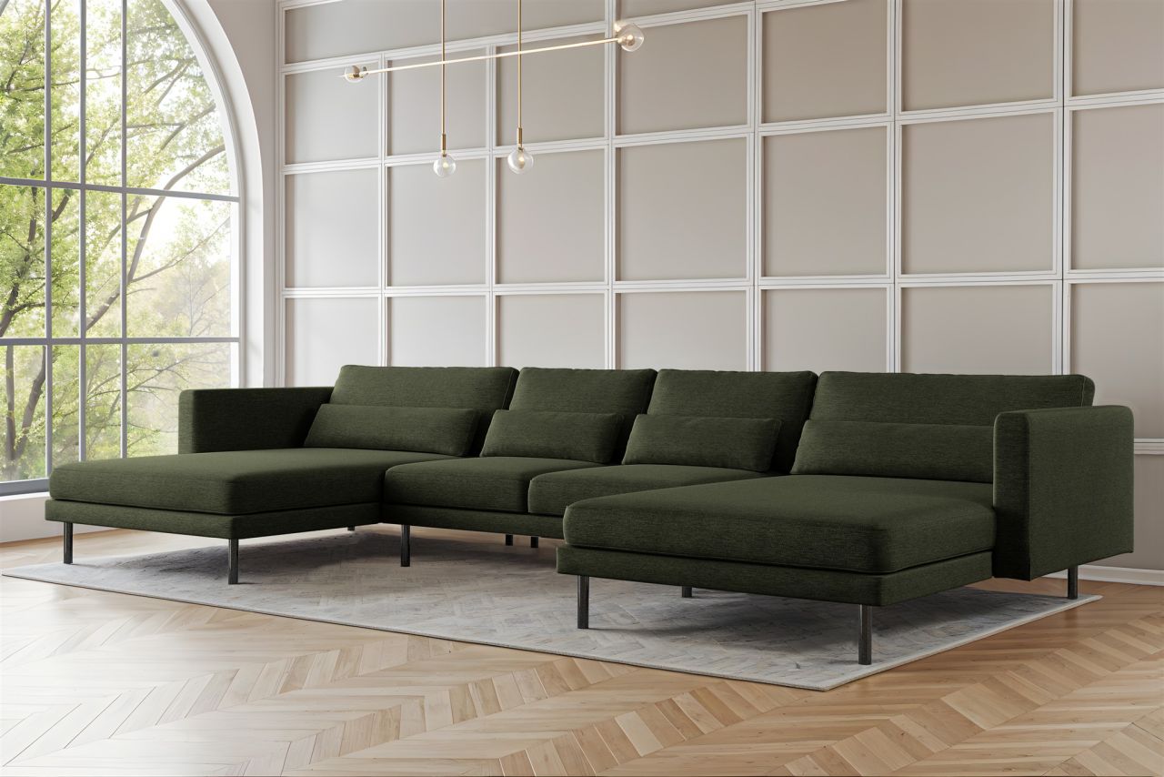 Wohnlandschaft U-Form Sofa AGADA in Stoff Verita Flaschengrün