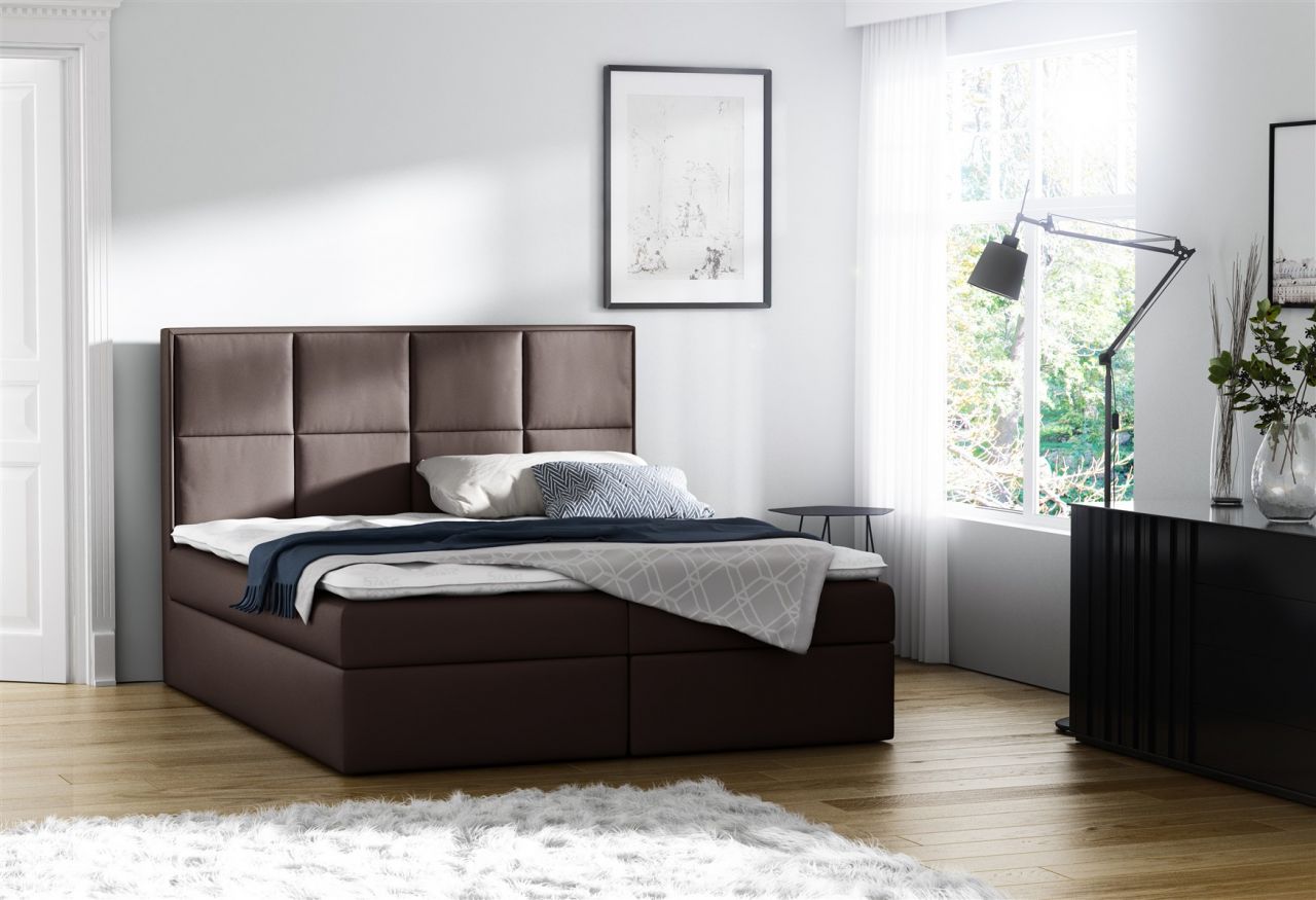 Boxspringbett Bett MEDIANO Kunstleder Braun 180x200cm inkl.Bettkasten
