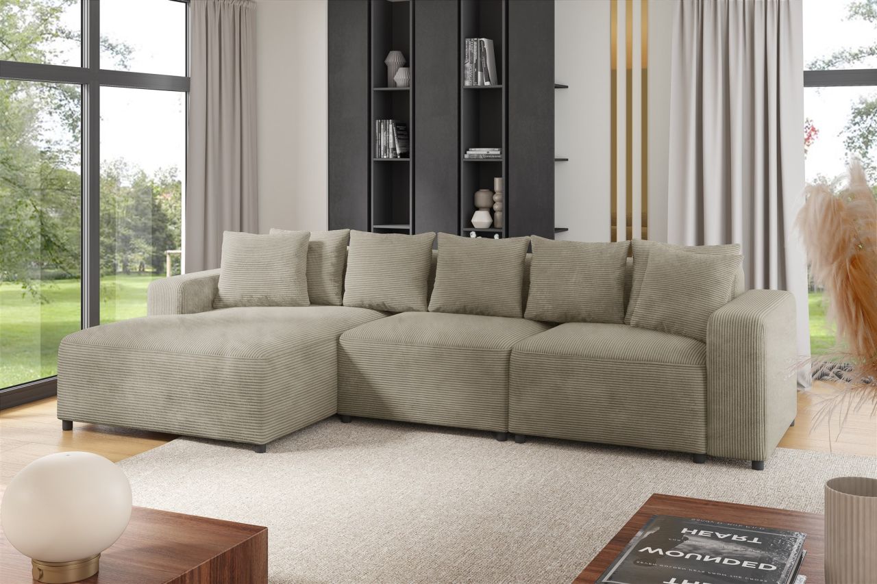 Ecksofa ersofa Sofa MEGAN in Stoff Poso Beige Ottomane Links