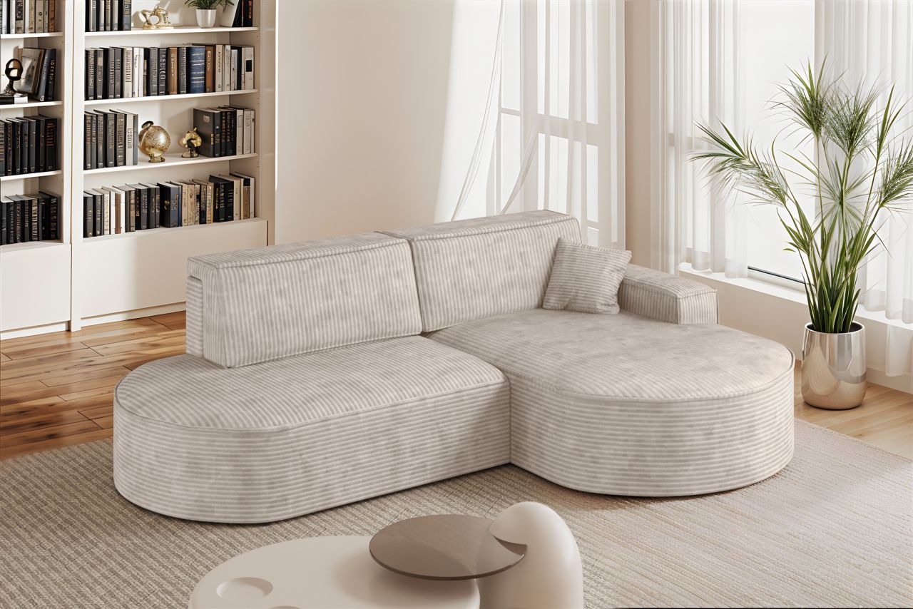 Ecksofa Schlafsofa Sofa VENEDIG Stoff Poso Altweiß Ottomane Rechts