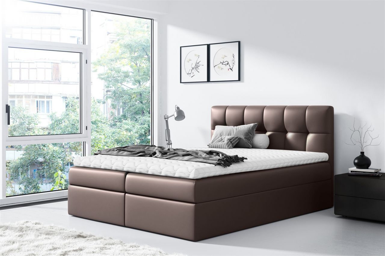 Boxspringbett Schlafzimmerbett CARMEN 120x200cm Kunstleder Braun