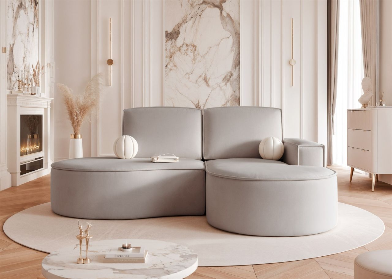 Ecksofa ersofa Sofa ARLET in Stoff Riviera Hellgrau Ottomane Rechts