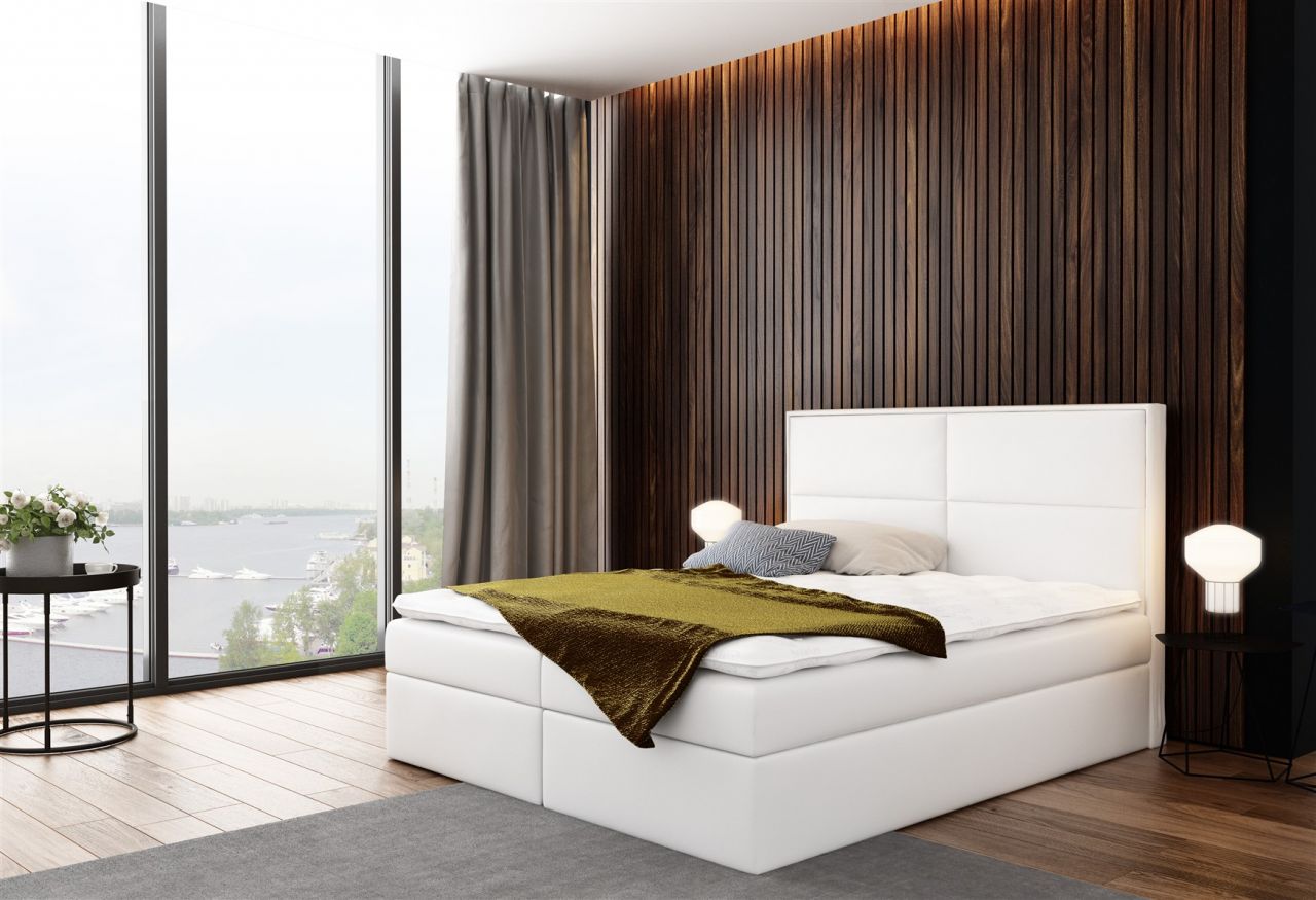 Boxspringbett Bett DERBI Kunstleder Weiss 180x200cm inkl.Bettkasten