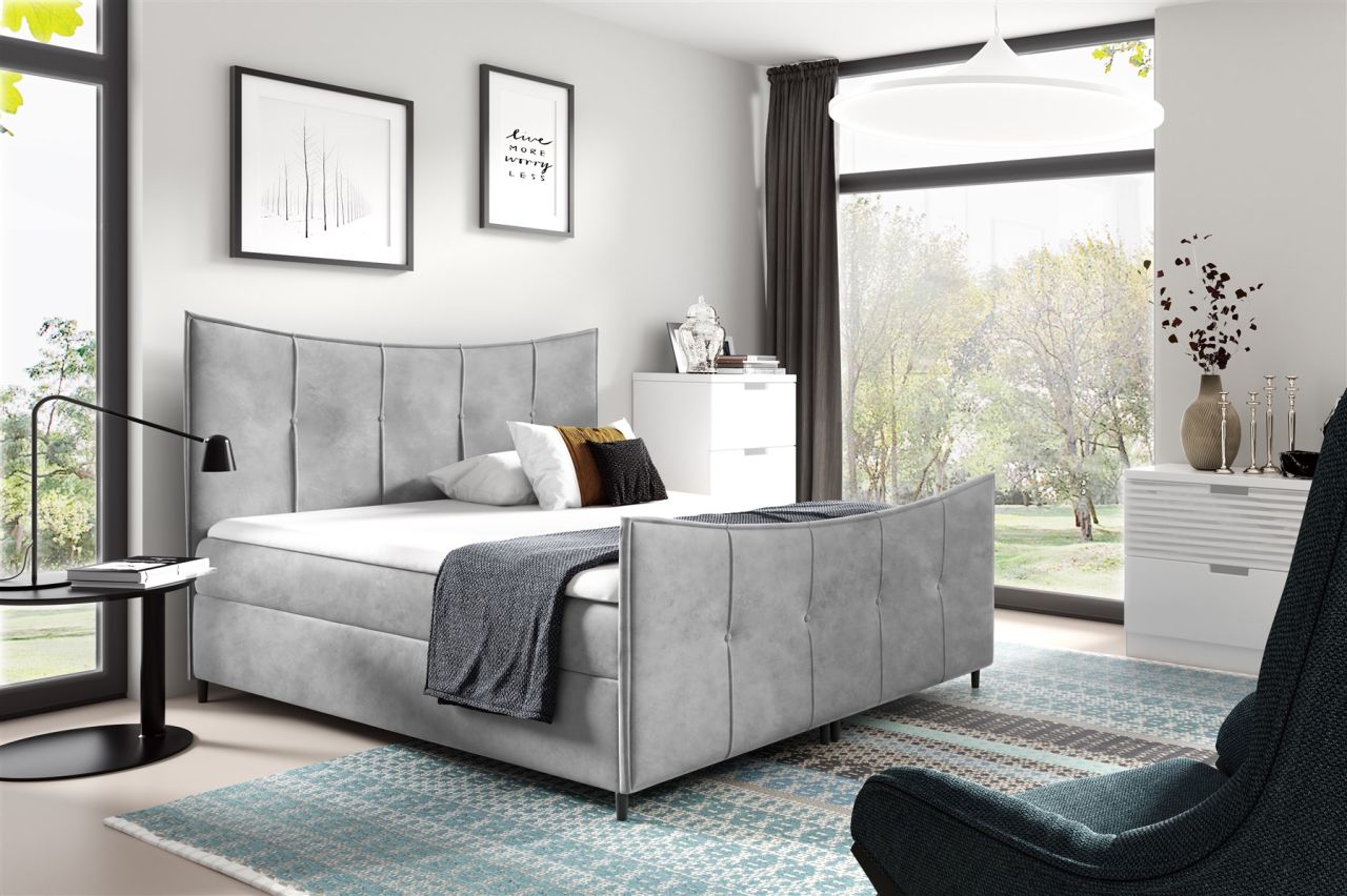Boxspringbett Schlafzimmerbett FABIEN LUX 180x200cm Hellgrau inkl. Bettkasten
