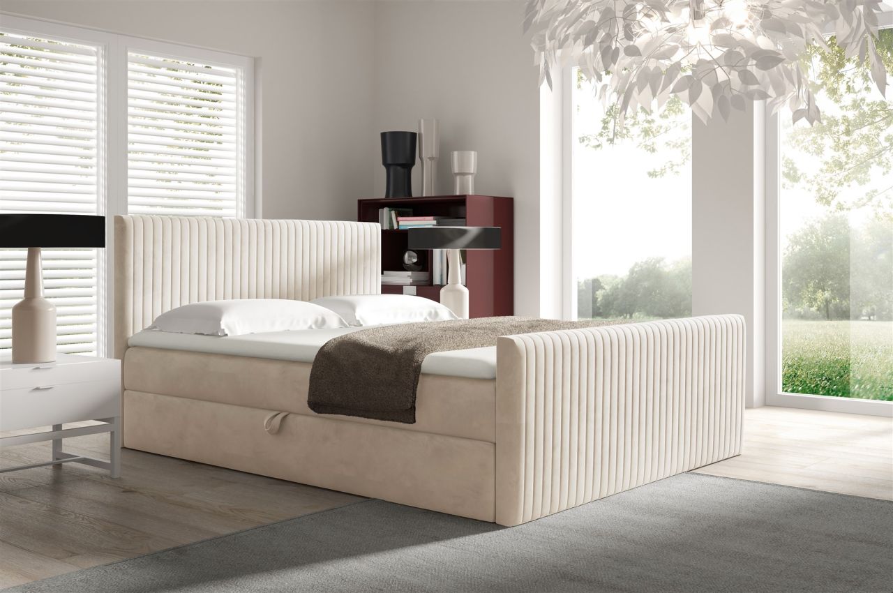 Boxspringbett Schlafzimmerbett ADRIEN 120x200cm in Stoff Fresh Creme