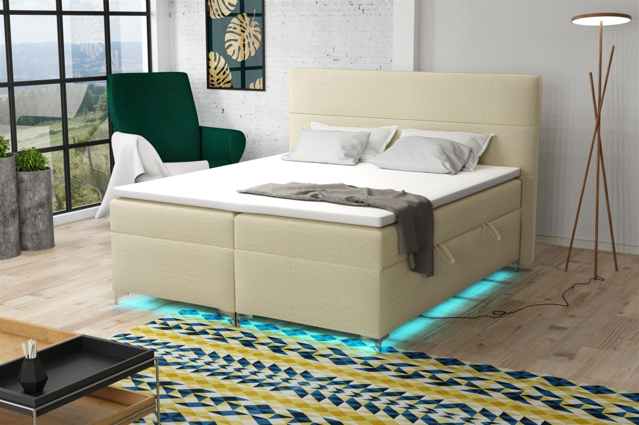 Boxspringbett Schlafzimmerbett CANELA 140x200cm Stoff Monolith inkl.Bettkasten