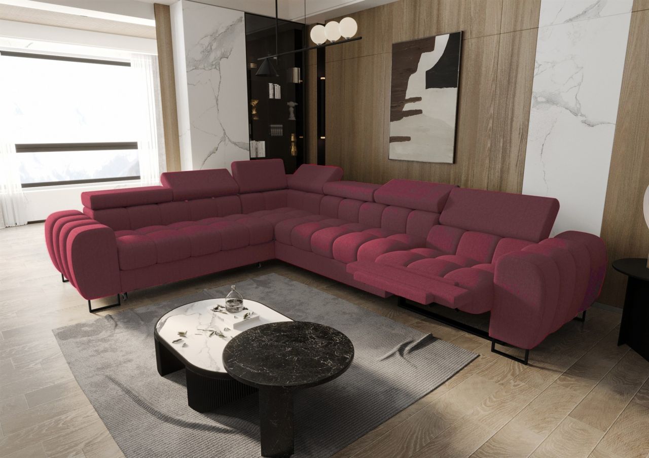 Ecksofa Schlafsofa BASTIEN RELAX in Stoff Gemma Bordeaux Ottomane Links