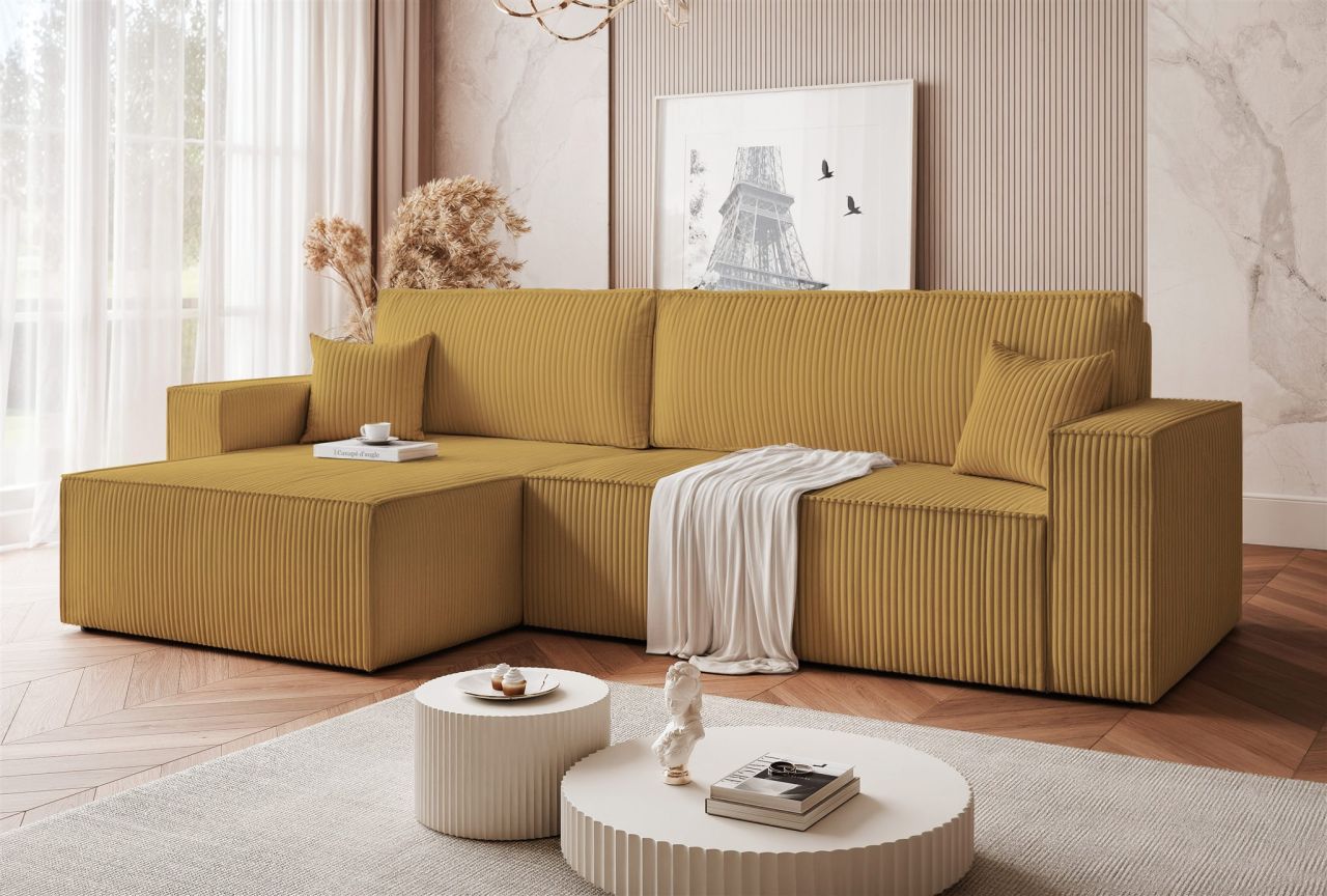 Ecksofa Schlafsofa Sofa ADARA MAX in Stoff Poso Honiggelb Ottomane Links