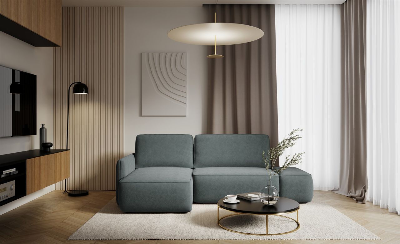 Ecksofa mit Schlaffunktion Sofa LUKA in Stoff Cremona Dunkelgrau Ottomane Links