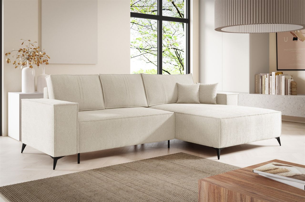 Ecksofa Schlafsofa FIORE Stoff ARAGON Weiß Ottomane Rechts