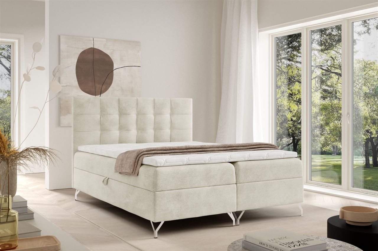 Boxspringbett Schlafzimmerbett CANDELA 120x200cm Stoff Coral Ecru