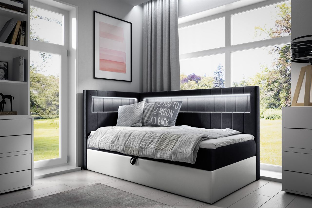 Boxspringbett Gästebett Kinderbett FABIAN Nr.3 100x200cm Weiss-Schwarz Seite ...