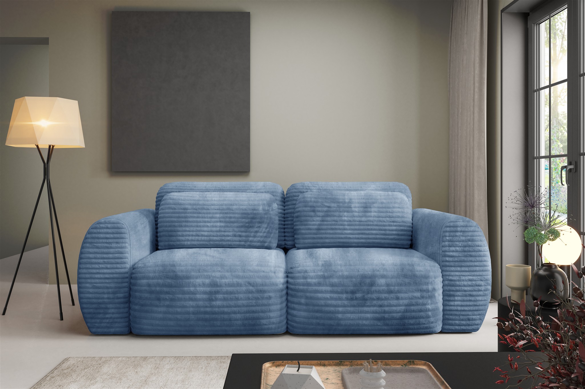 Sofa 2-Sitzer mit Schlaffunktion SIMONE in Stoff Ambience Himmelblau | Schlafsofas | Polstermöbel